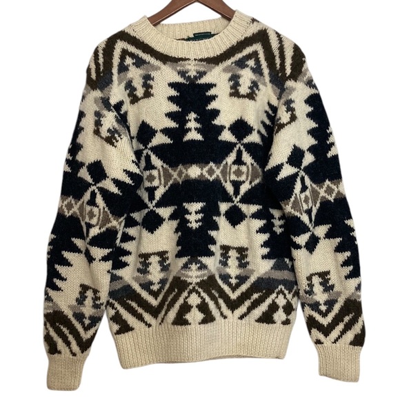 Vintage Other - Vintage Sweater Mens Medium Cream Black Wool Fair Isle Cowichan Hand Knit Winter